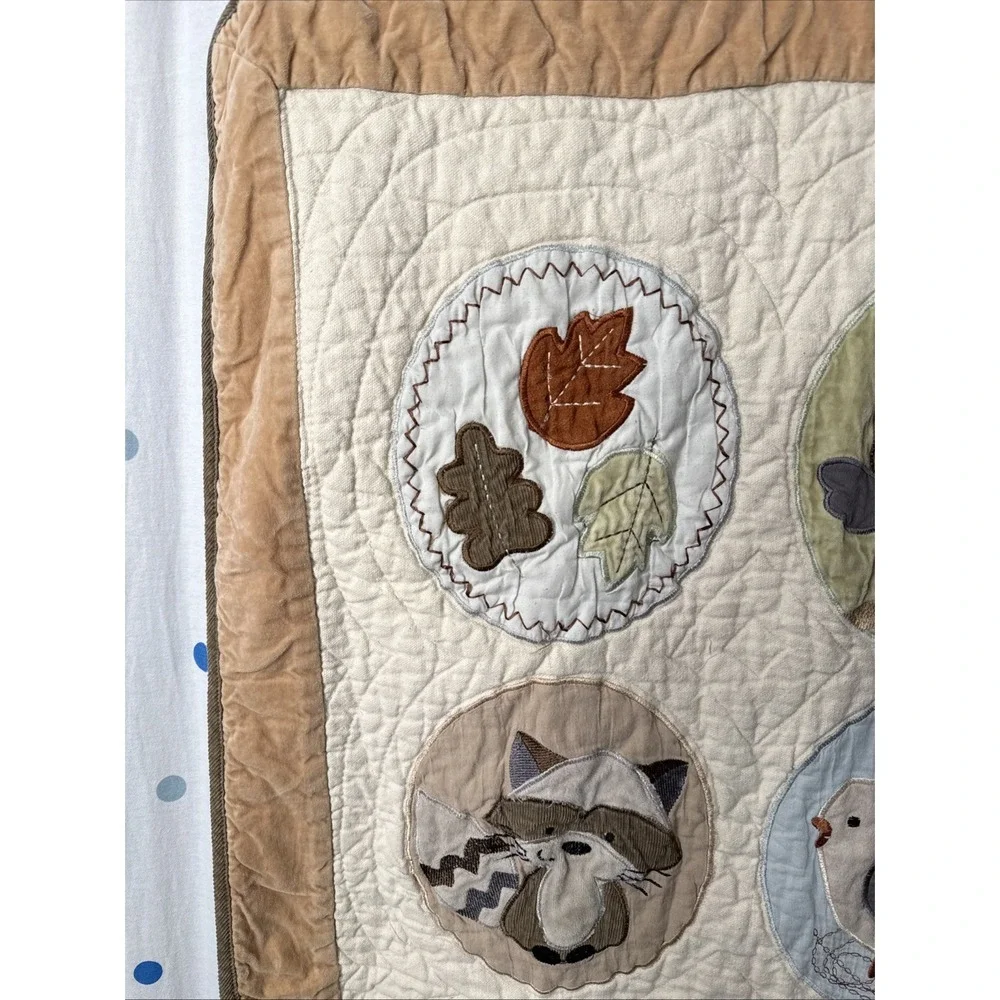 Carter's Baby Quilted Blanket Forest Animals & Mushrooms Embroidered Reversible